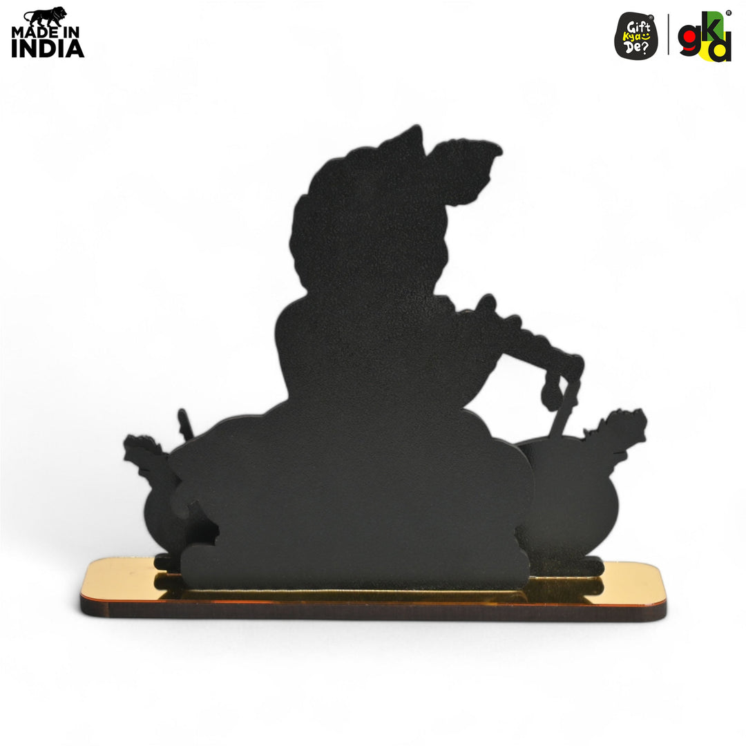 Gift Kya De Decorative Lord Krishna Table Top Frame with Flute and Butter Pots | Divine Baby Krishna Idol for Home, Office & Gift Purposes | Spiritual Home Décor