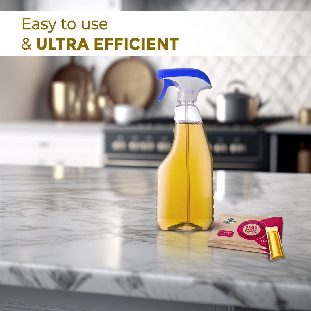 Ecosys eco friendly kitchen cleaner liquid capsules for utensils, cookware, chimneys & kitchen surfaces - 1 soluble Capsule each