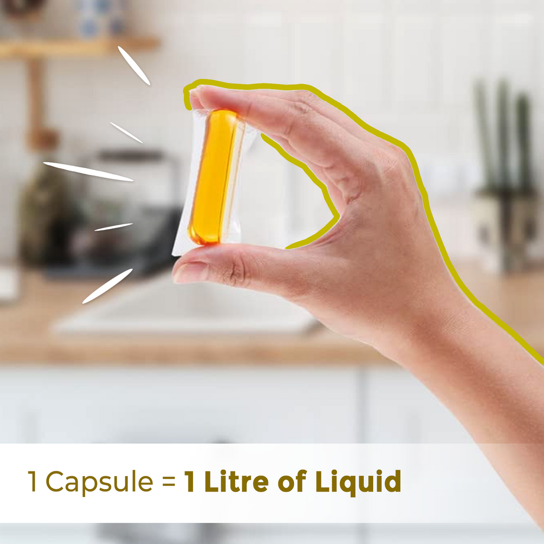 Ecosys eco friendly kitchen cleaner liquid capsules for utensils, cookware, chimneys & kitchen surfaces - 1 soluble Capsule each