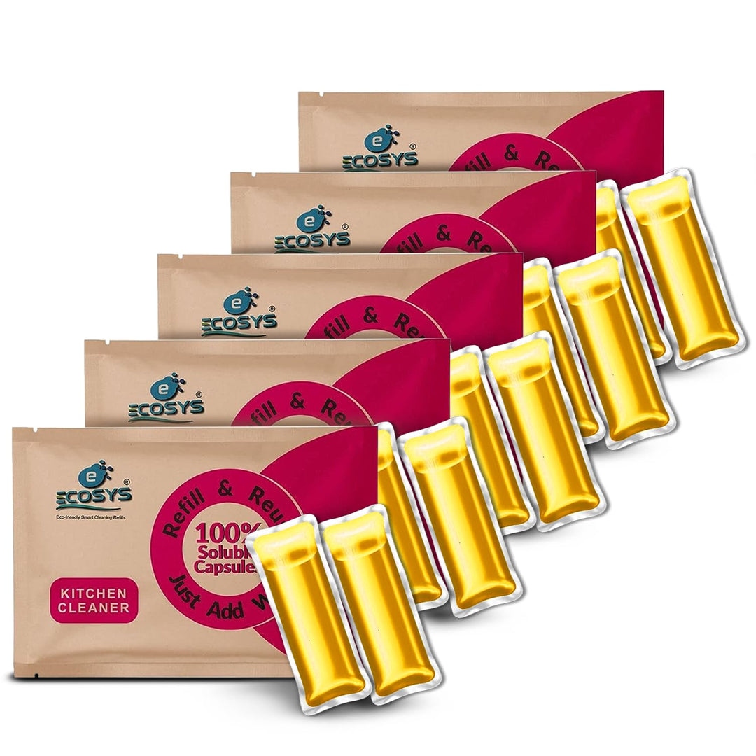 Ecosys eco friendly kitchen cleaner liquid capsules for utensils, cookware, chimneys & kitchen surfaces - 1 soluble Capsule each