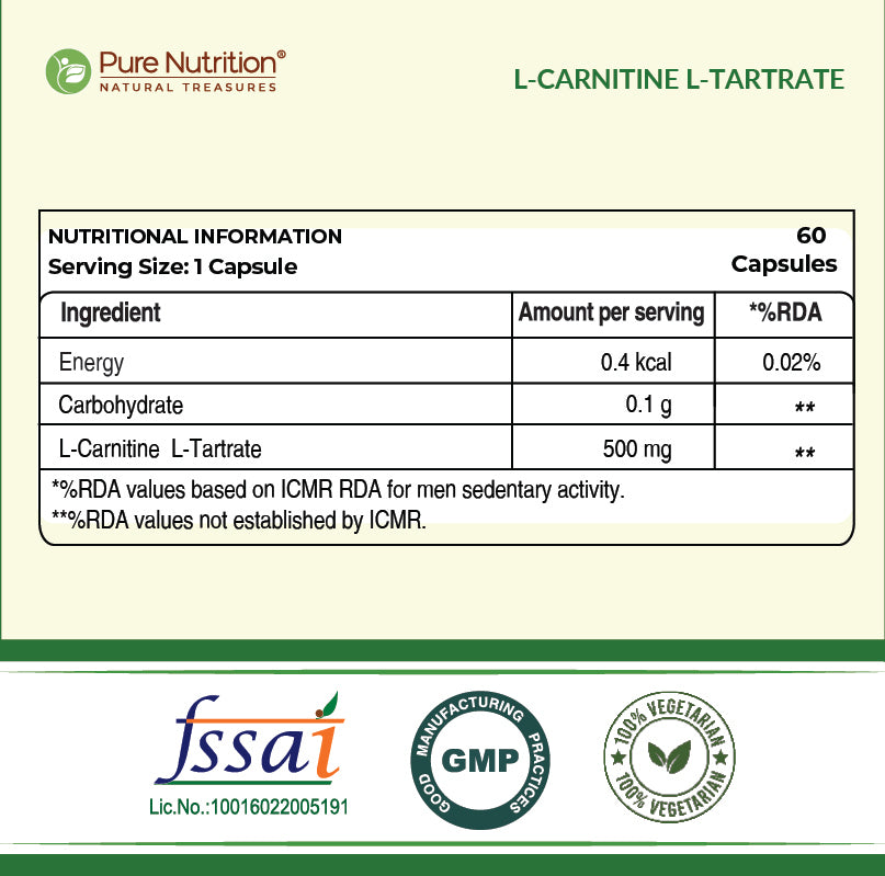 L-Carnitine L-Tartrate 500mg Veg Capsules  Fat Metabolism & Energy