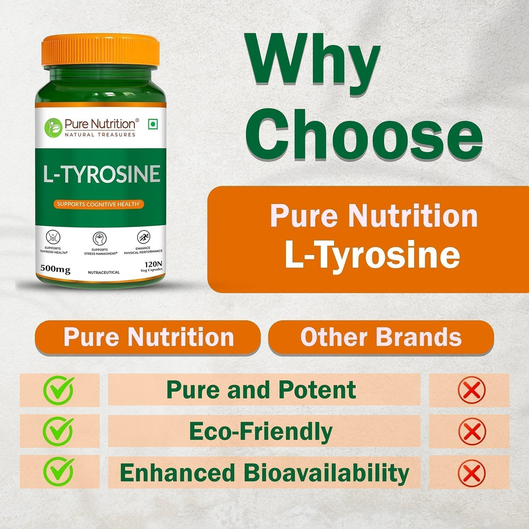 L-Tyrosine 500mg | Amino Acid Supplement for Focus, Mood & Stress Support | 120 Tablets