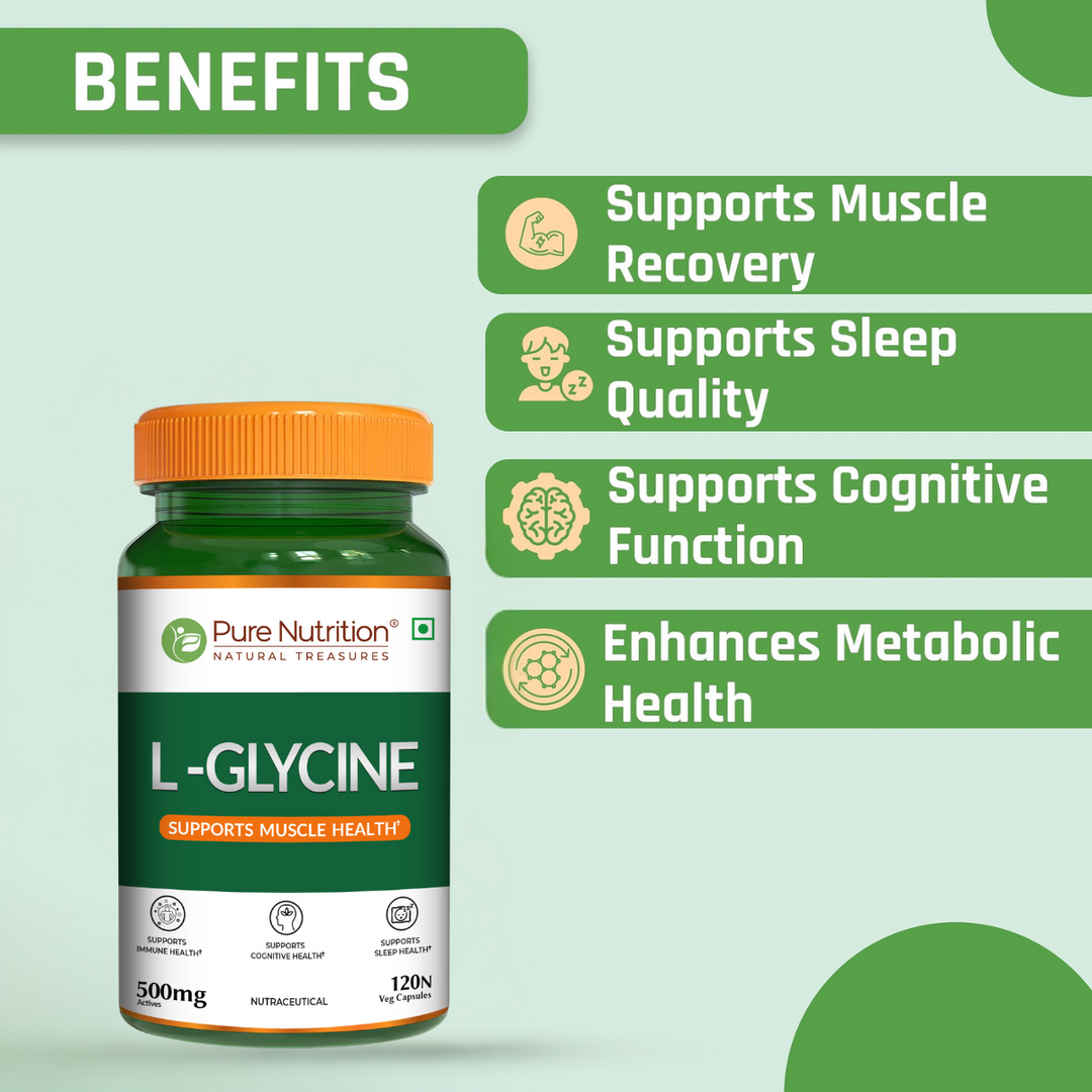 L-Glycine 500mg Veg Capsules  Muscle, Cognitive & Sleep Support | 120 Caps