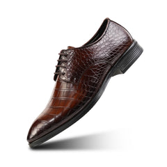 Monkstory Glossy Croc-Effect Lace-Up Oxfords - Burnish Brown