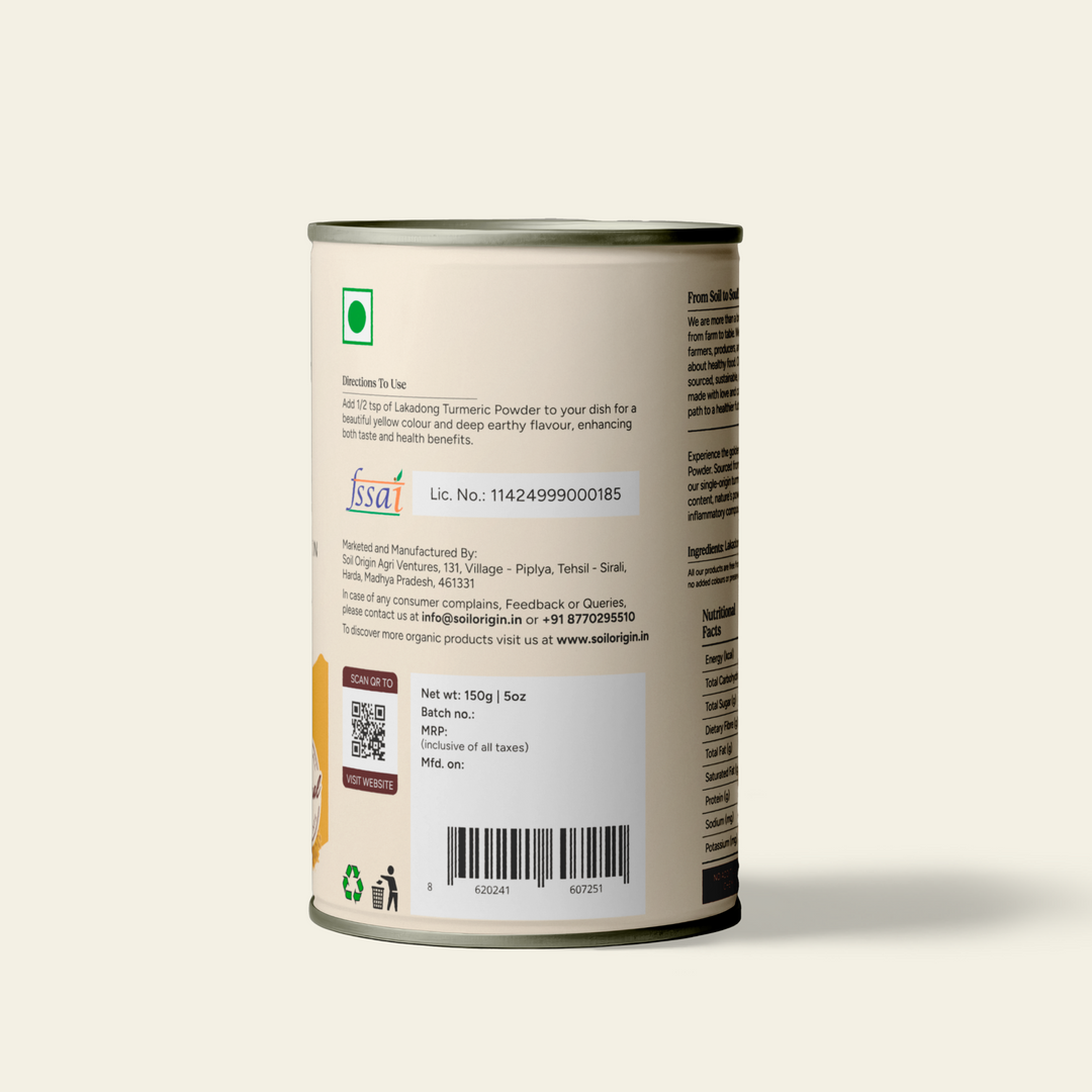 Soil Origin Single Origin Lakadong Turmeric Powder - 150 Gm