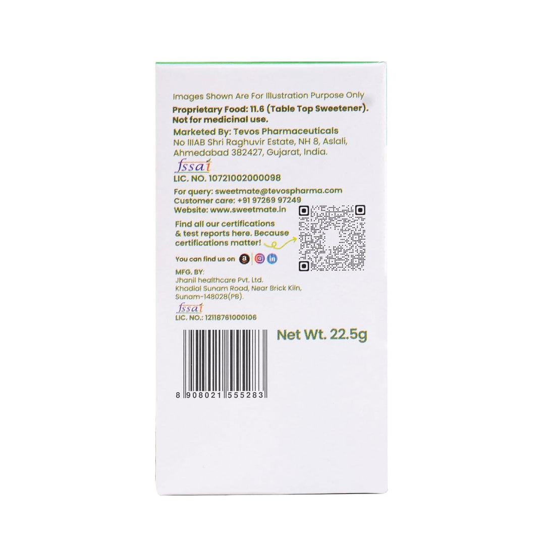 Sweetmate Stevia Sachets (100 Sachet x Pack 2) - 200 Servings | 100% Sugar Free, Natural, Diabetic Friendly | Vegan & Keto Friendly Stevia Powder