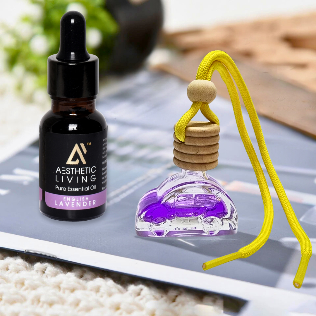 Aesthetic Living Car Aromatizer Diffuser Bottle with Essential Oil (Car shape bottle -10ml + Essential oil- 15ml)