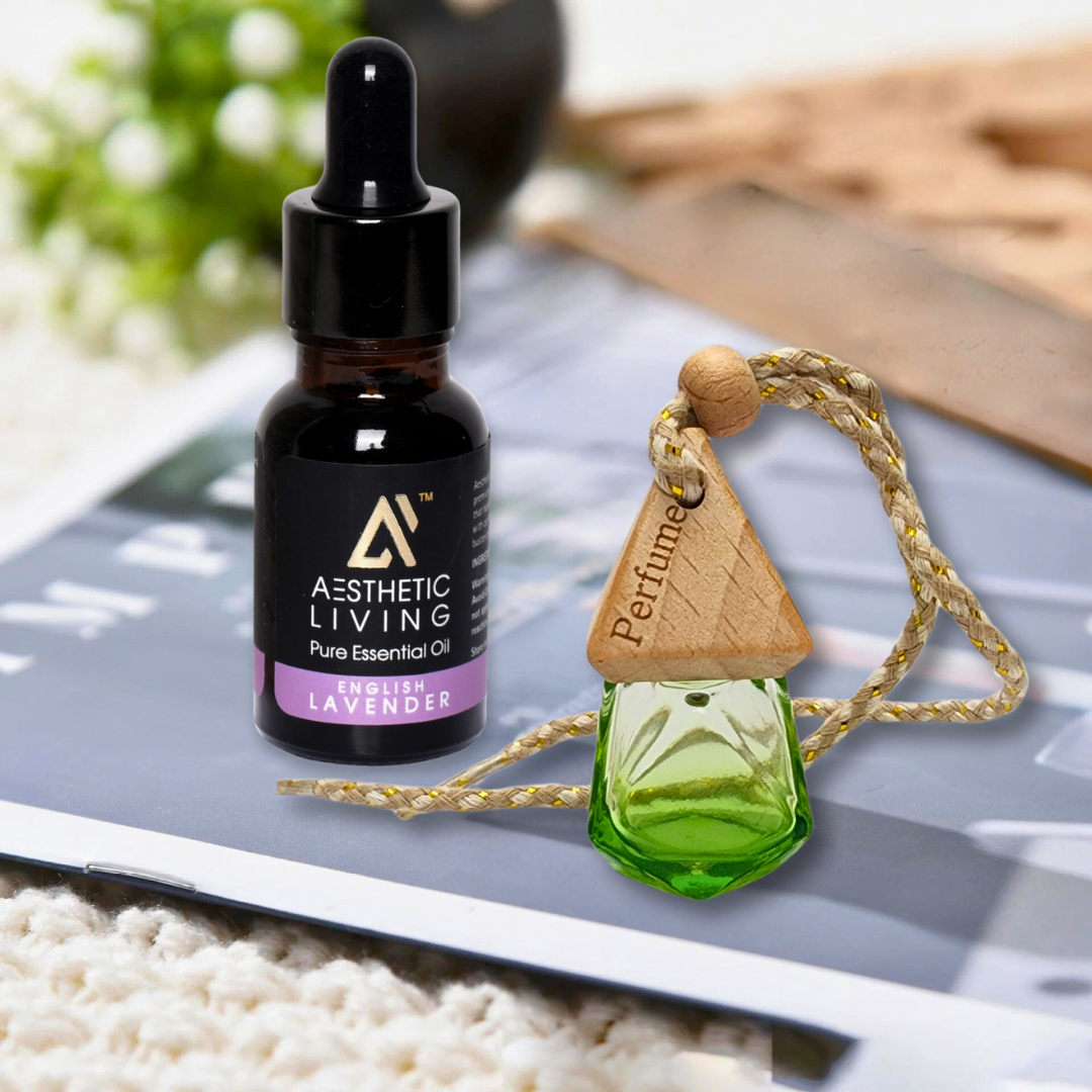 Aesthetic Living Car Aromatizer Diffuser Bottle with Essential Oil (Crystal colored transparent combo- 8ml + Essential Oil -15 ml)