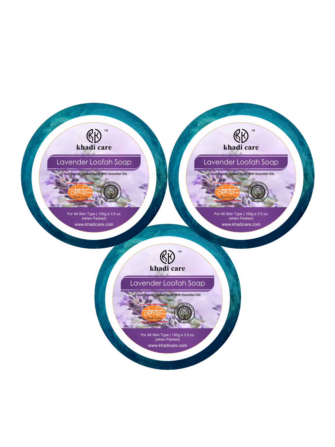 Khadi Care Herbal Lavender Loofah Soap - 100g ( Pack of 3)