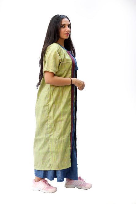 Agati Design Lavi Indigo Blue Green Top Jacket And Skirt