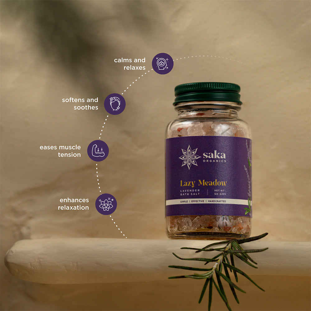 Saka Organics - Lazy Meadow | Handmade Lavender Bath Salt | Natural Relaxation for All Skin Types (50gms)