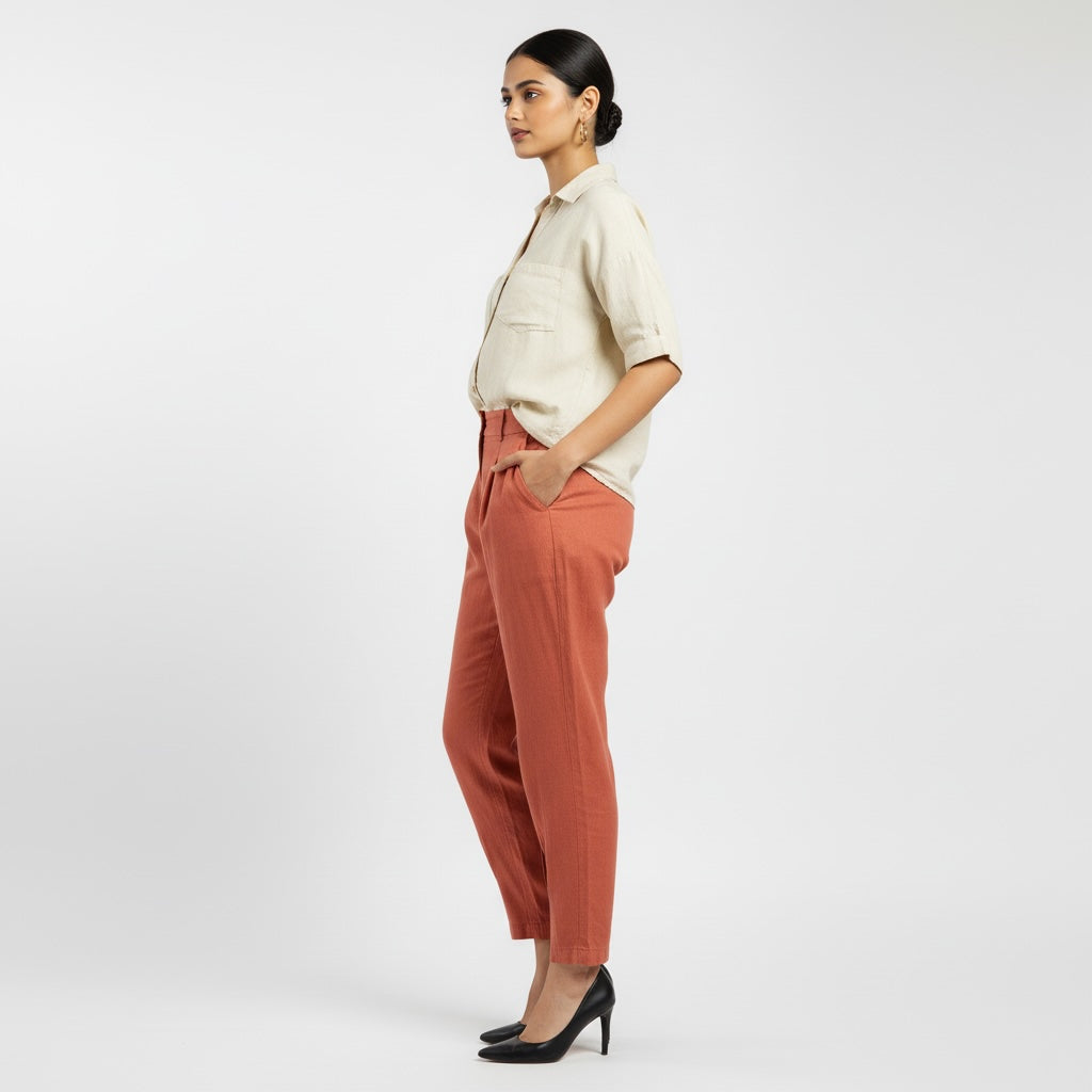100% Premium Linen Carrot Pant - Women