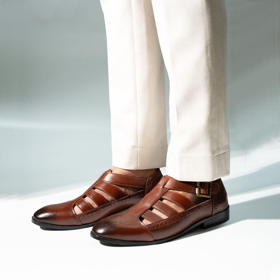 Monkstory Pathani Heritage Sandals - Tan