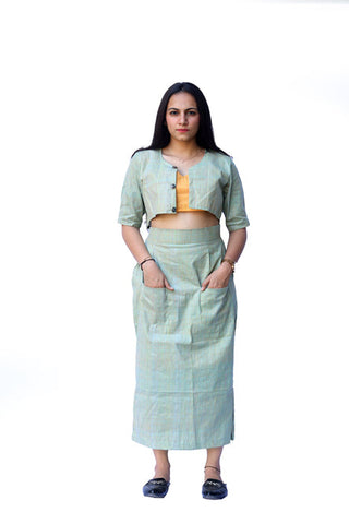 Agati Design Lekha Sea Green Jacket, Skirt and Top