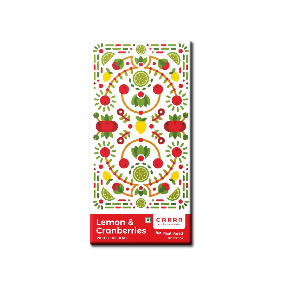 CARRA Lemon & Cranberry in Vegan White Chocolate Bars - Pack of 2