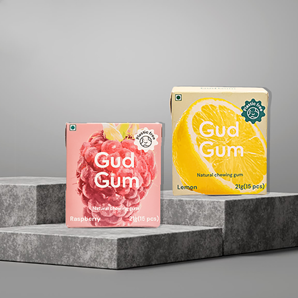 Gud Gum Mini Chewing Gum Combo | Raspberry & Lemon | Pack of 4