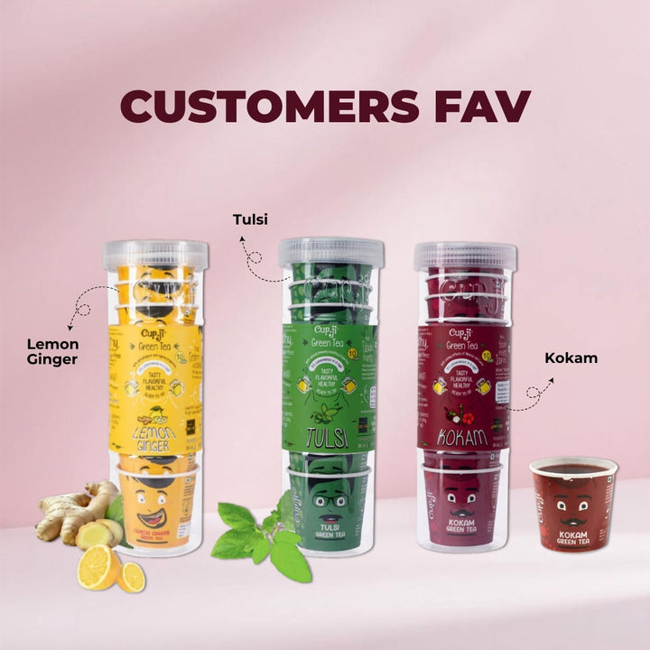 Cupji Customer Favourite Combo – Lemon Ginger + Tulsi + Kokam (30 Instant Cups)