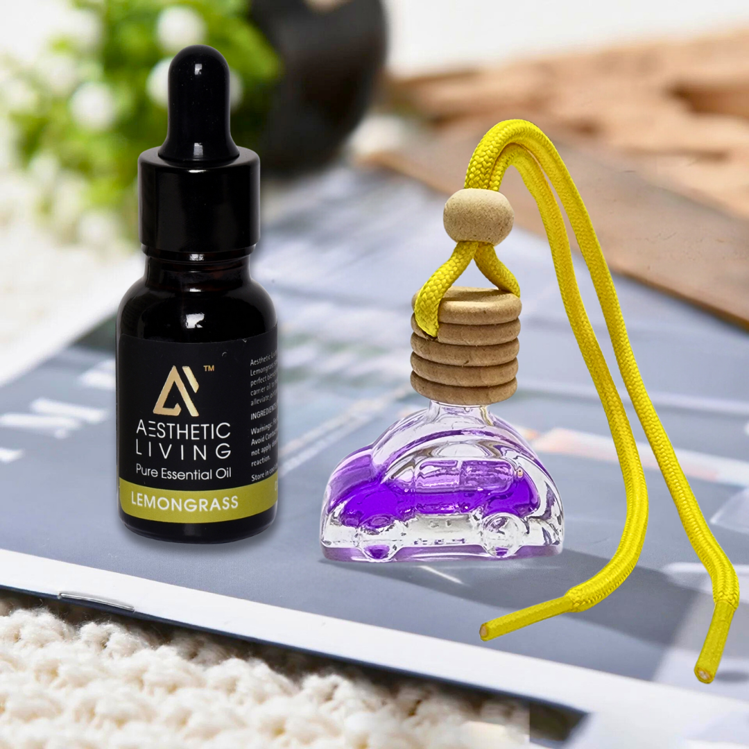 Aesthetic Living Car Aromatizer Diffuser Bottle with Essential Oil (Car shape bottle -10ml + Essential oil- 15ml)