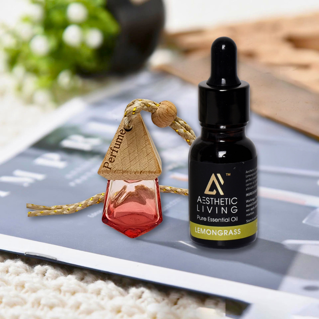 Aesthetic Living Car Aromatizer Diffuser Bottle with Essential Oil (Crystal colored transparent combo- 8ml + Essential Oil -15 ml)