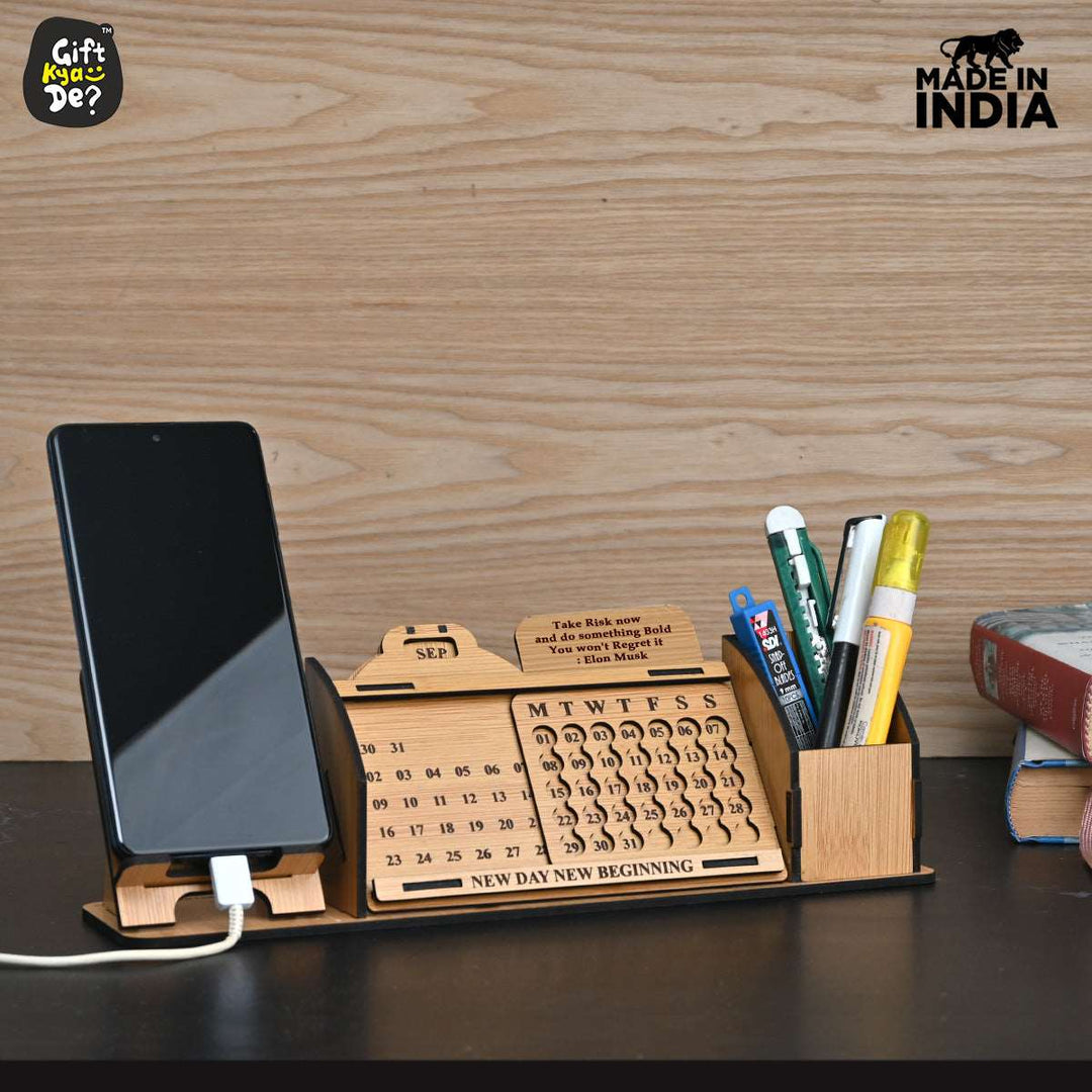 Gift Kya De Lifetime Calendar With Desk Organizer and Mobile Stand | Desk Calendar | Mobile Accessories