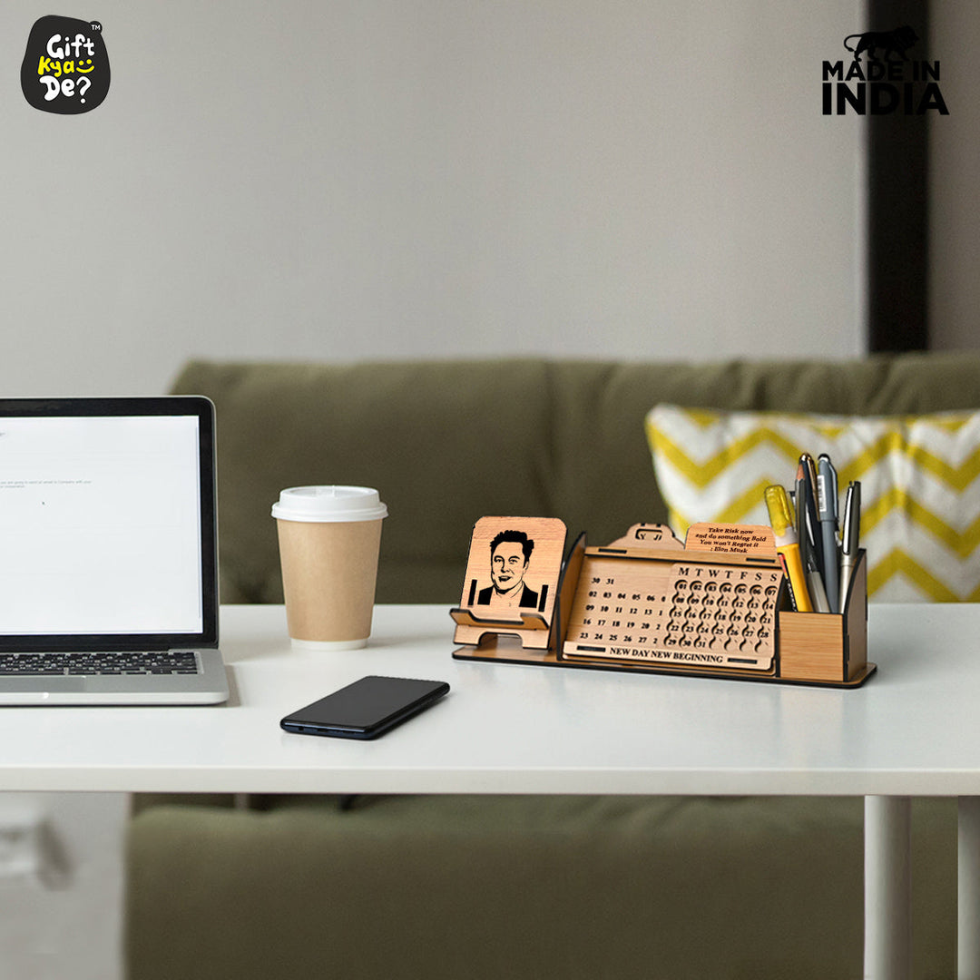 Gift Kya De Lifetime Calendar With Desk Organizer and Mobile Stand | Desk Calendar | Mobile Accessories