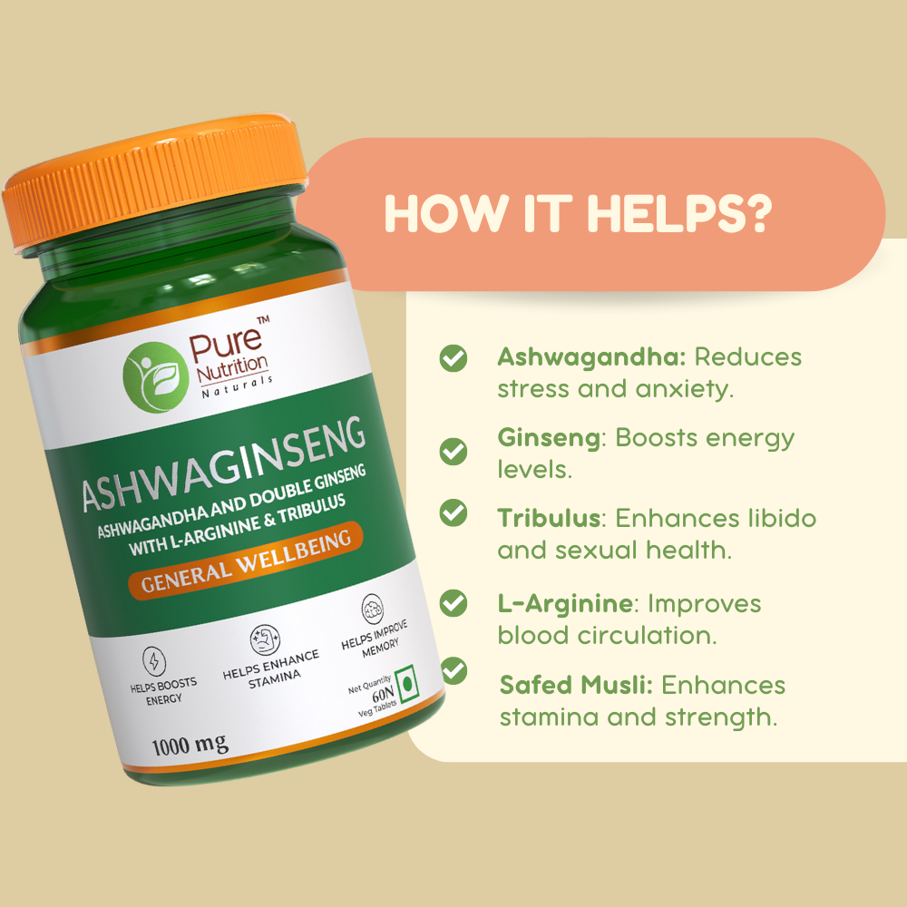 Ashwaginseng 60 Tabs  Energy & Improves Stamina with Ashwagandha, Ginseng & Herbal Extracts