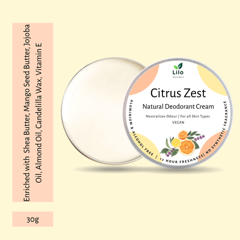 Lilo Naturals Natural Deodorant Cream| Citrus Zest | Enriched with Shea Butter, Mango Butter, Jojoba & Almond Oil