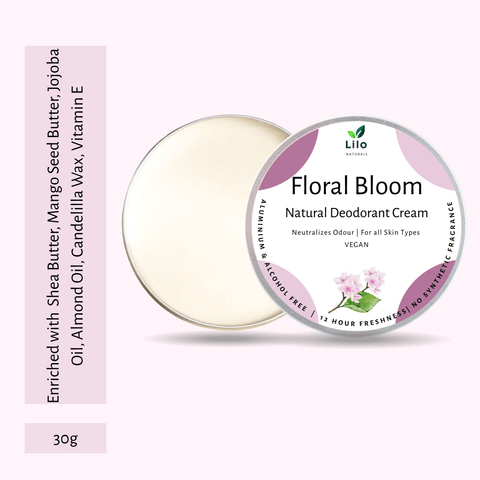 Lilo Naturals Natural Deodorant Cream | Floral  Bloom | Enriched with Shea Butter, Mango Butter, Jojoba & Almond Oil