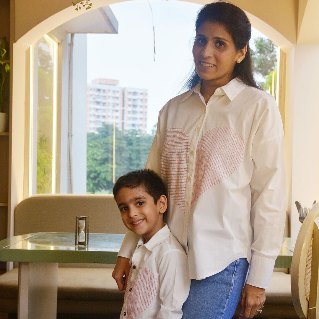 Lined Heart Embroidered Womens Shirt - White/Black - Suspire