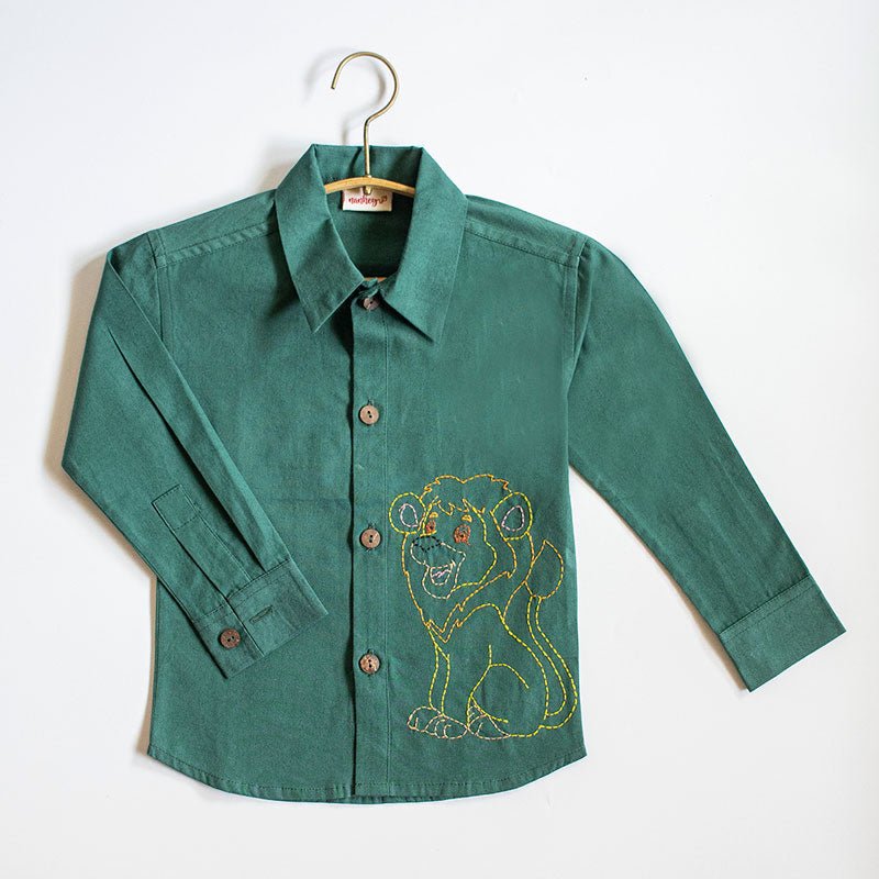 Lion on Pines Embroidered Formal Shirt - Suspire