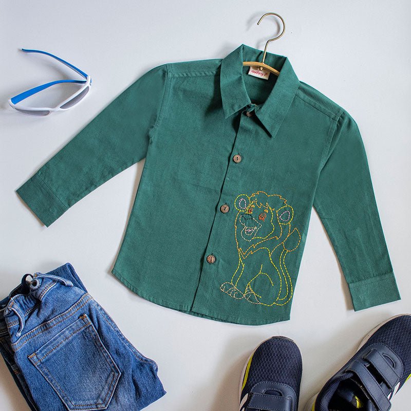 Lion on Pines Embroidered Formal Shirt - Suspire