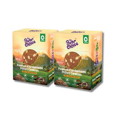 The Bettr Choice Peanut Cardamom Millet Cookies - 100% Whole Grain Blend with Organic Jaggery, Ginkgo Biloba, Dark Couverture Chocolate, No Added Refined Sugar.A Nutrient-Rich Delight