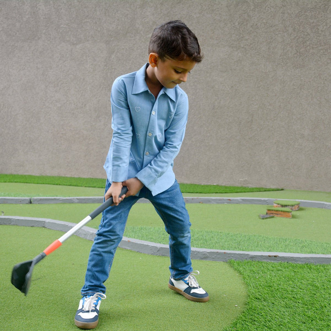 Little Hearts Embroidered Denim Shirt - Suspire