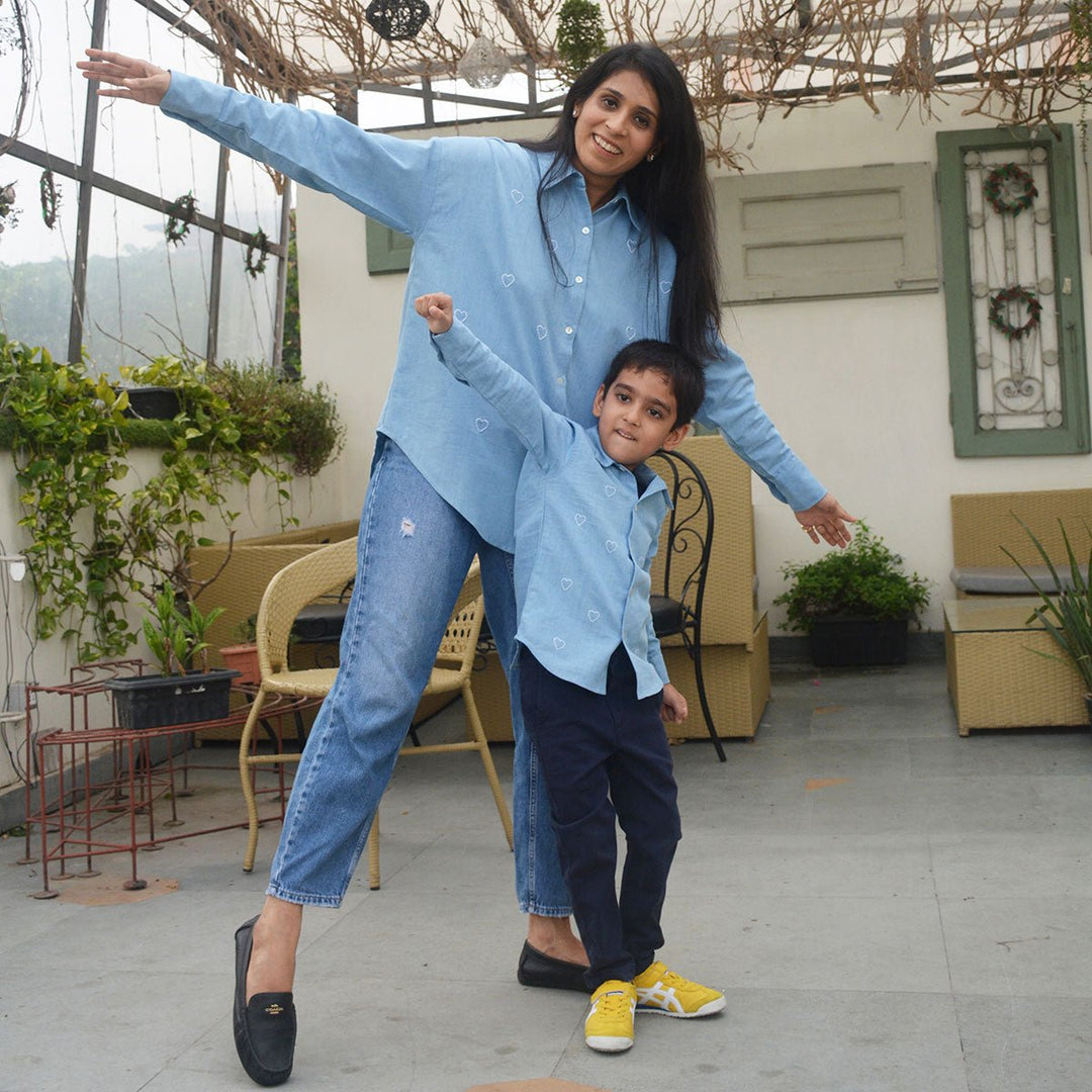 Little Hearts Embroidered Denim Womens Shirt - Suspire