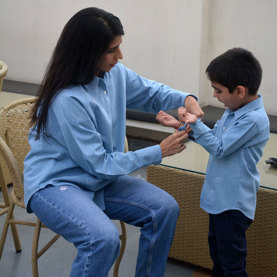 Little Hearts Embroidered Denim Womens Shirt - Suspire