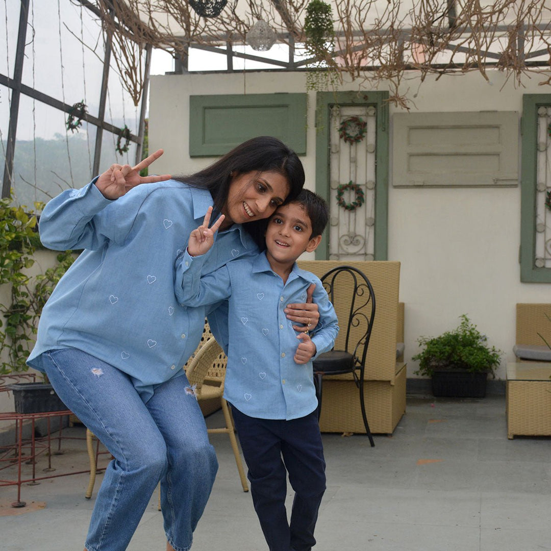 Little Hearts Embroidered Denim Womens Shirt - Suspire