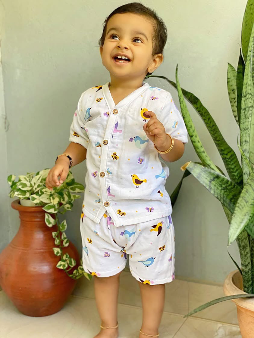 Little Sudhams Organic Cotton Muslin Baby Short-Sleeve Set