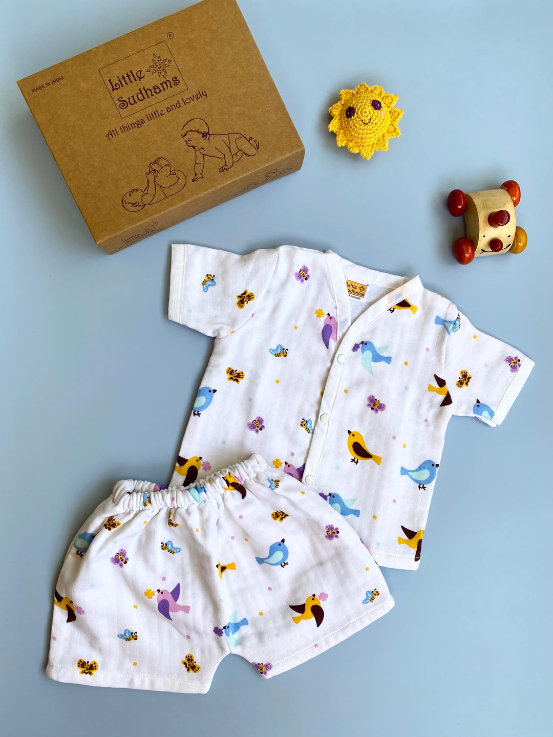 Little Sudhams Organic Cotton Muslin Baby Short-Sleeve Set