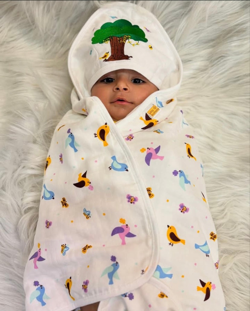 Little Sudhams Organic Cotton Muslin Hooded Baby Bath Towel