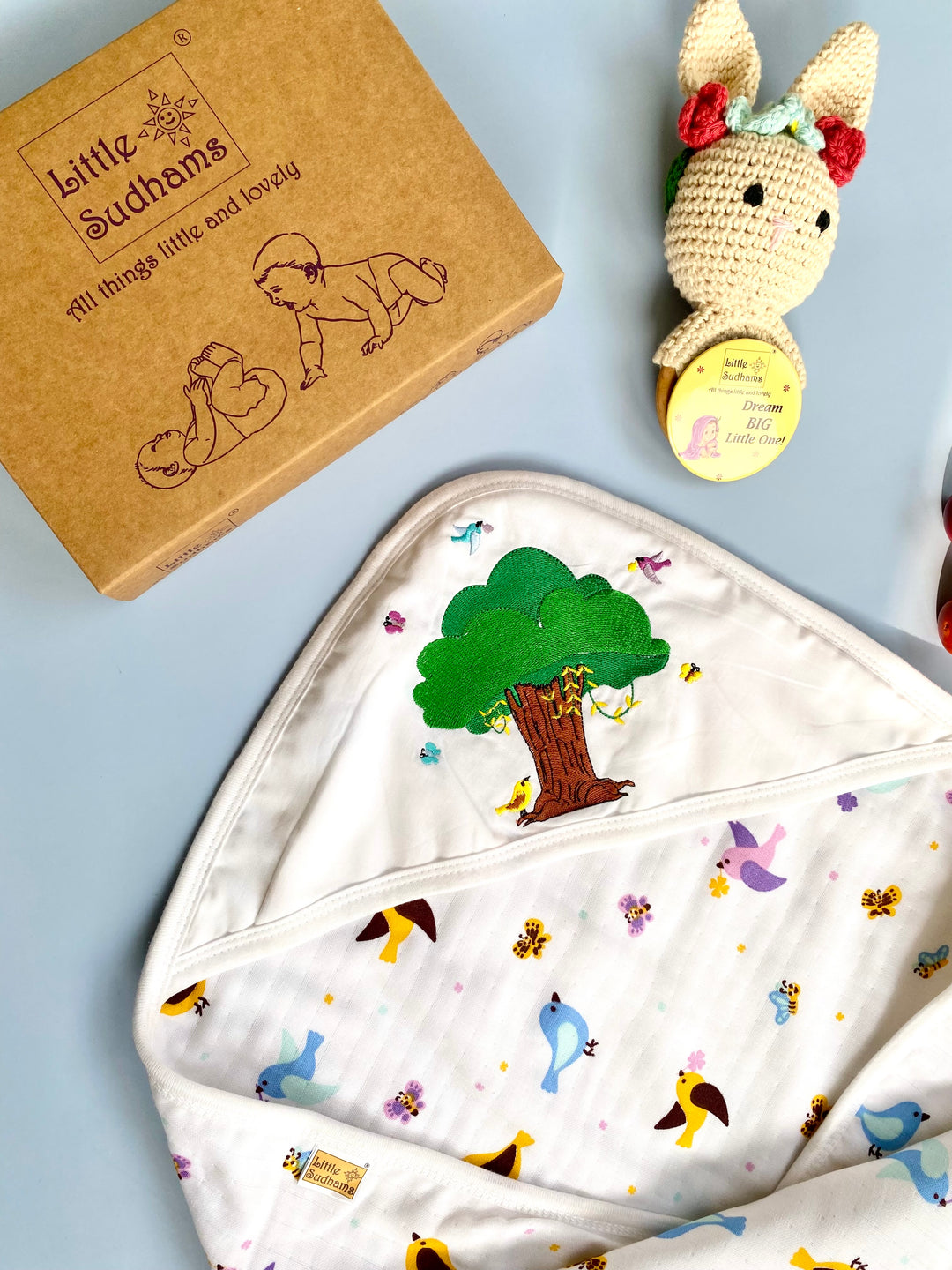 Little Sudhams Organic Cotton Muslin Hooded Baby Bath Towel