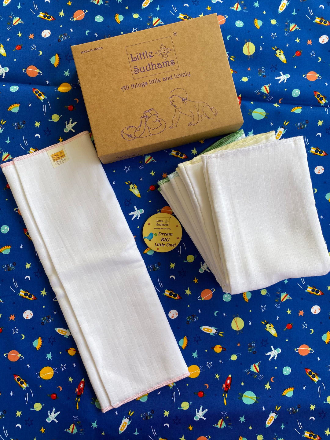 Little Sudhams Organic Cotton Muslin Baby Pre-folded Nappy Liner (Pack of 5)