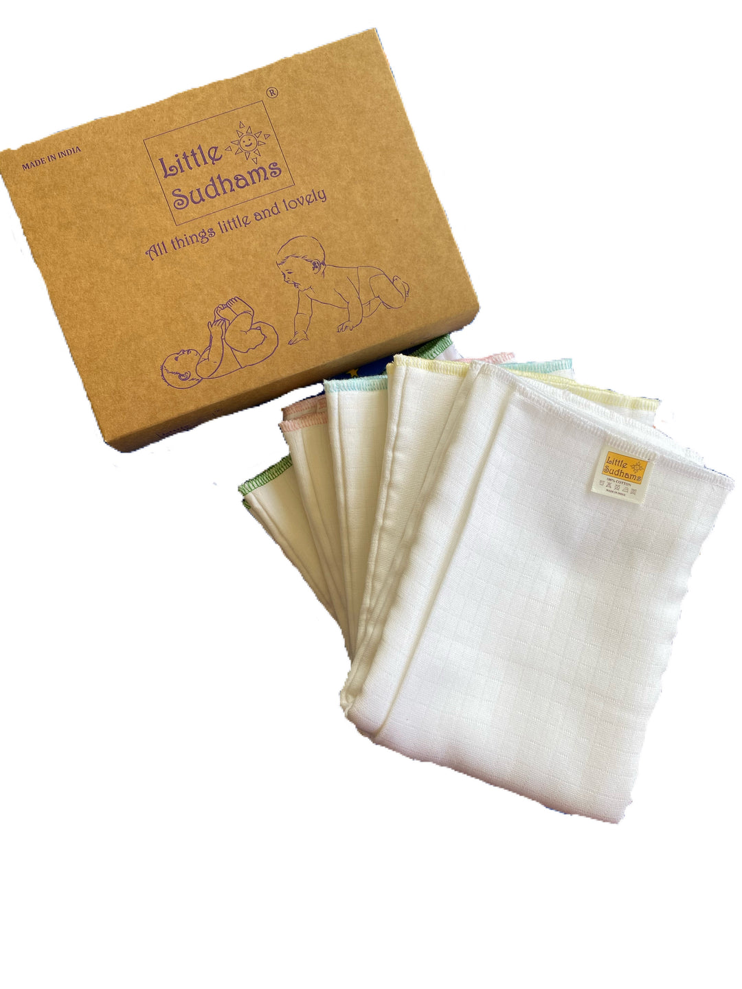 Little Sudhams Organic Cotton Muslin Baby Pre-folded Nappy Liner (Pack of 5)