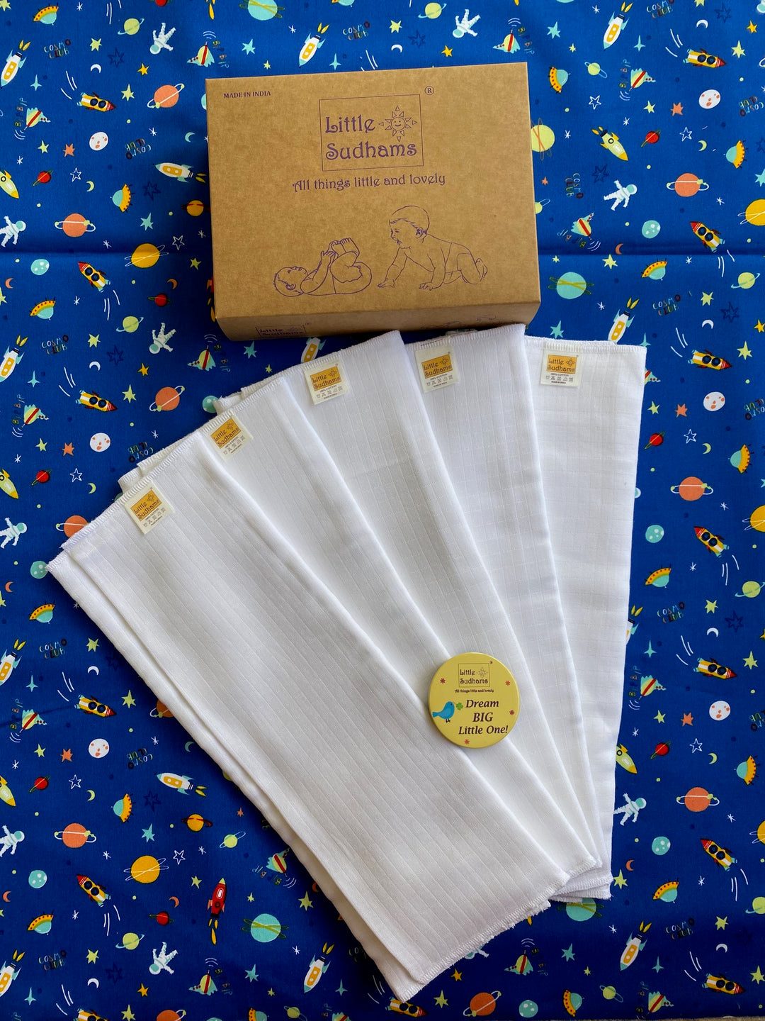 Little Sudhams Organic Cotton Muslin Baby Pre-folded Nappy Liner (Pack of 5)