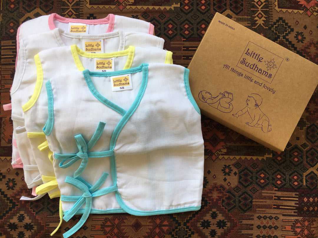 Little Sudhams Organic Cotton Muslin Sleeveless Tops (Pack of 4)