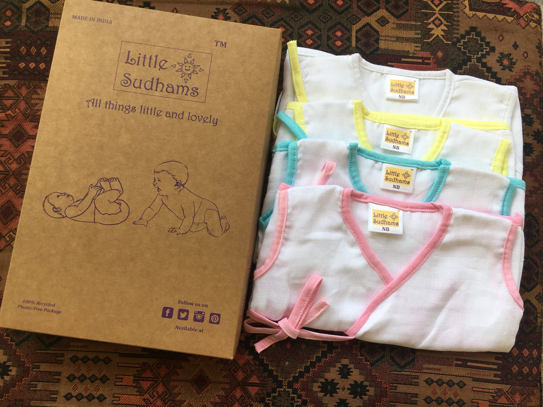Little Sudhams Organic Cotton Muslin Sleeveless Tops (Pack of 4)