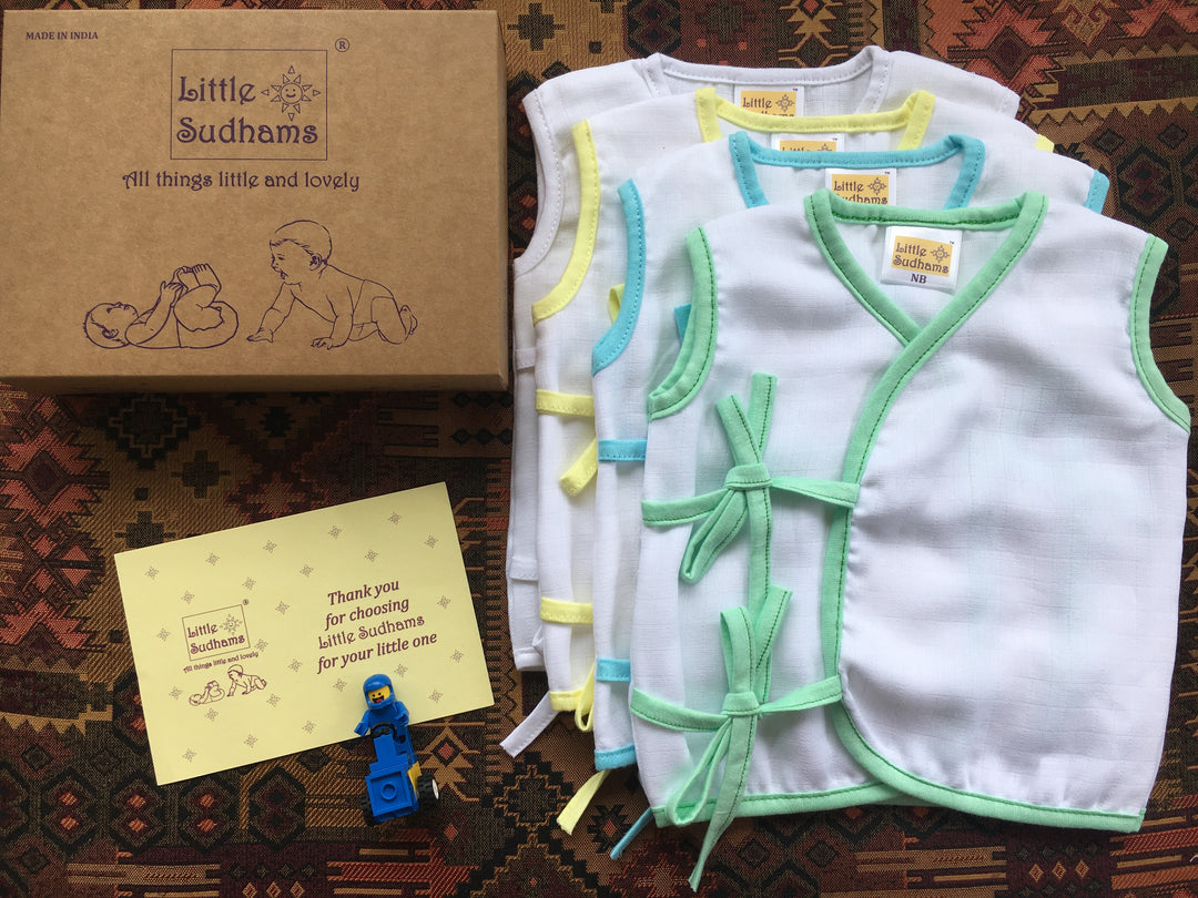 Little Sudhams Organic Cotton Muslin Sleeveless Tops (Pack of 4)