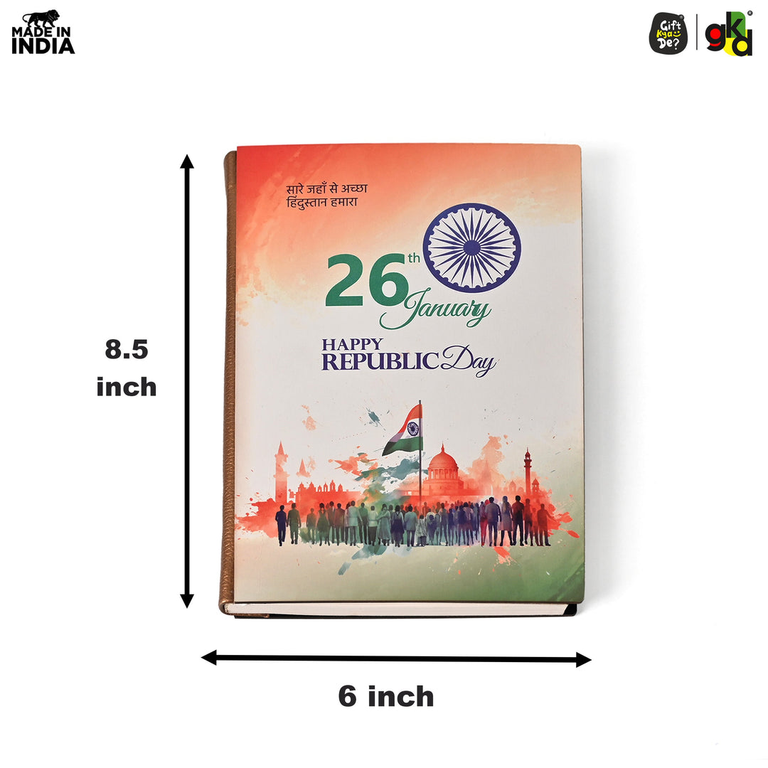Gift Kya De Wooden Diary with Republic Day Theme – Patriotic Gift for Republic Day Celebrations – Eco-friendly Wooden Journal