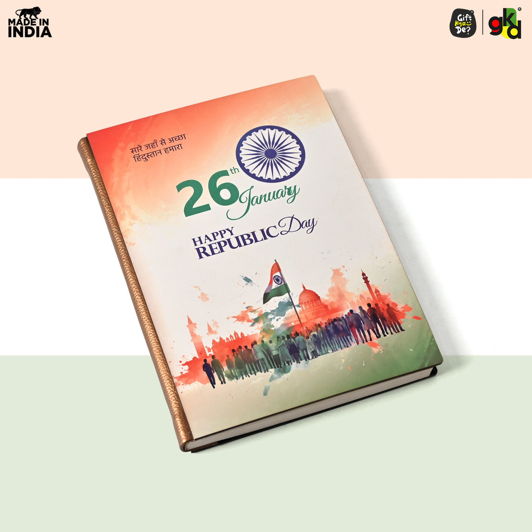 Gift Kya De Wooden Diary with Republic Day Theme – Patriotic Gift for Republic Day Celebrations – Eco-friendly Wooden Journal