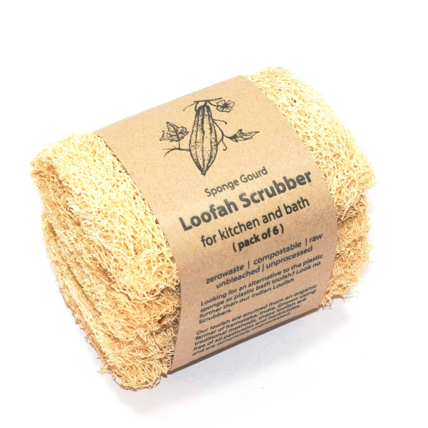 Natural body & kitchen loofah scrubber - pack of 2