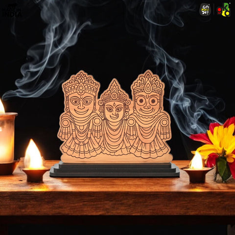 Lord Jagannath Printed Wooden Table Top Frame | Decorative Idol of Jagannath Balabhadra Subhadra | Spiritual Gift Item | 6x5x1.8 inches